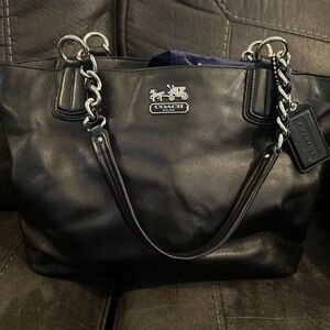 Coach Black Tote with Silver Chain Details Vintage